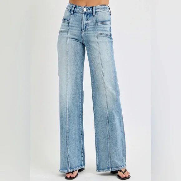 RISEN Full Size Mid Rise Wide Jeans with Front Patch Pocket🆕 - Picture 6 of 8